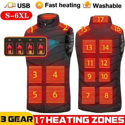 Men USB Infrared 17 Heating Areas Vest Jacket Men Winter Electric Heated Vest Waistcoat for Sports Hiking Oversized 5XL